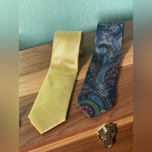 Jos. A. Bank Yellow 59” And ETRO Milano Blue paisley 60” 100% Silk VTG Necktie